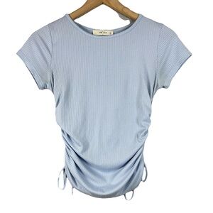 Wild Love Women’s Ruched Side Tie Short Sleeve Pullover Top in Blue Size Small
